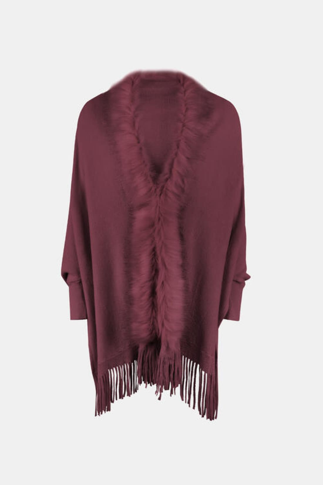 Fringe Open Front Long Sleeve Poncho | Ponchos