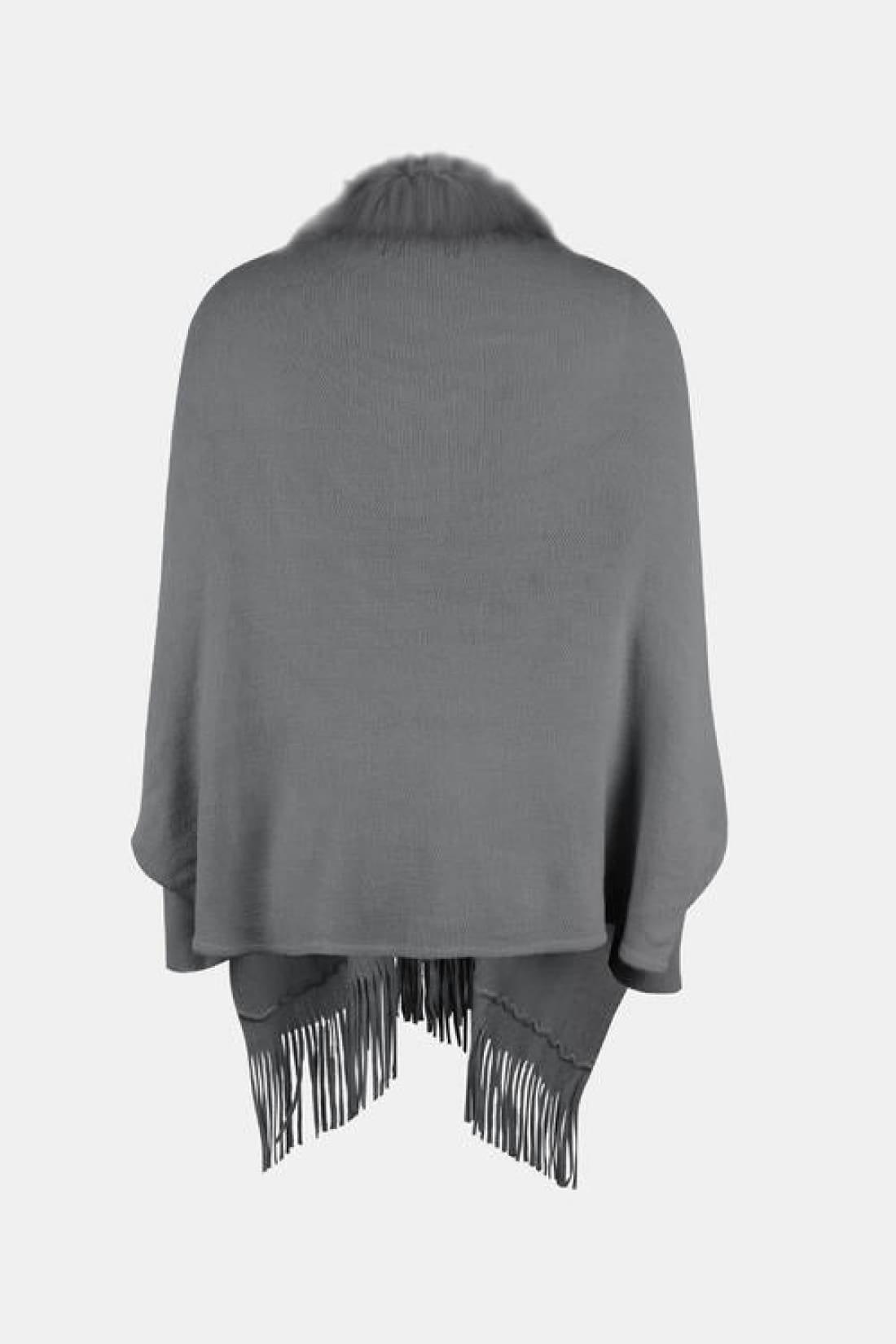 Fringe Open Front Long Sleeve Poncho | Ponchos