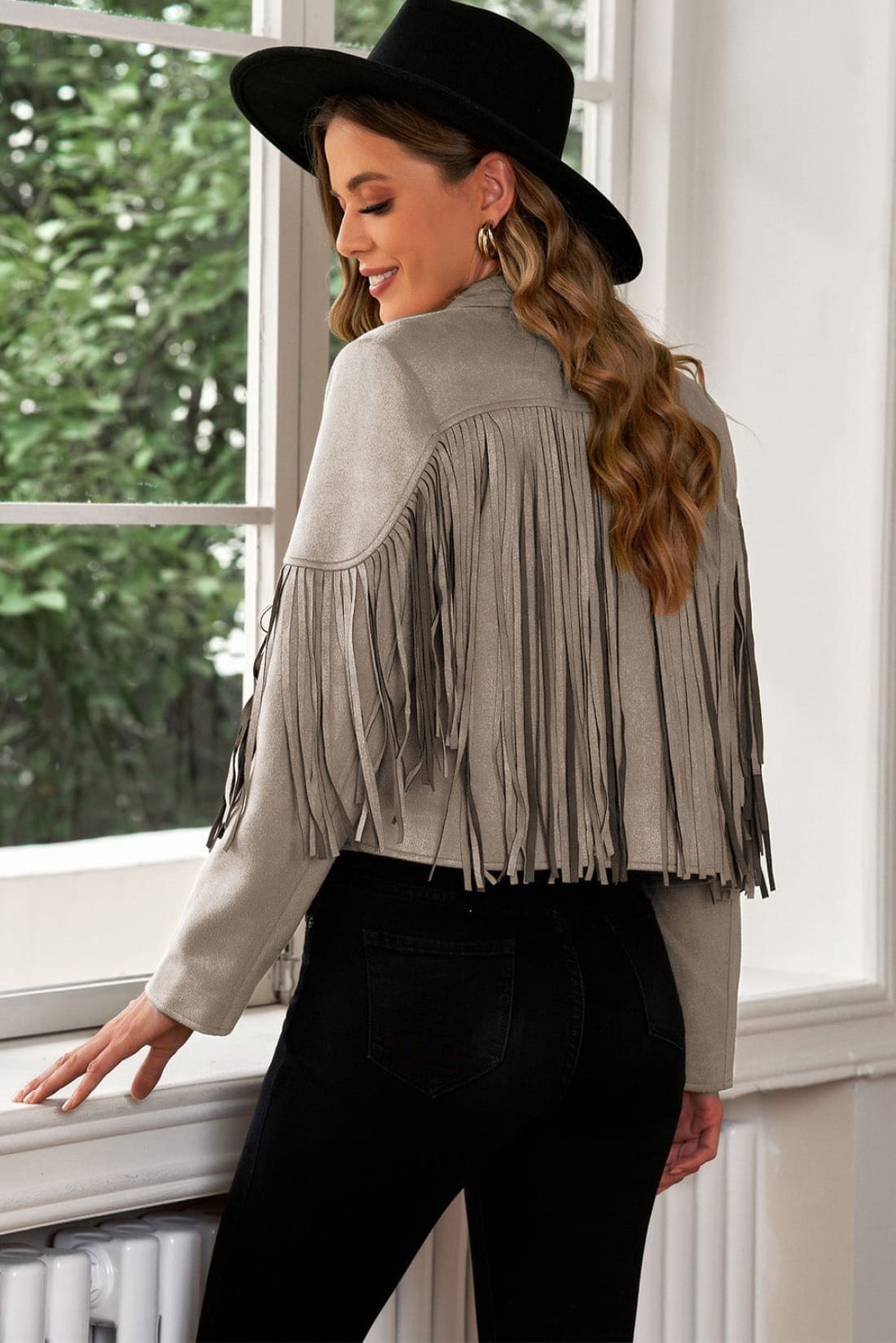 Fringe Trim Lapel Collar Cropped Jacket | Jackets & Coats