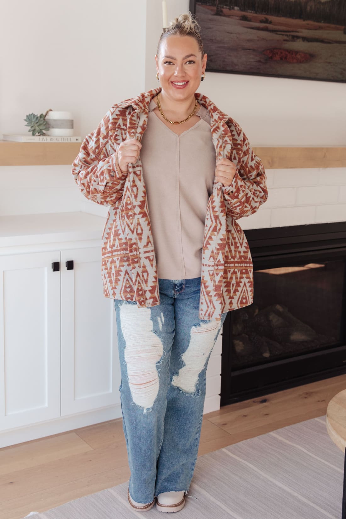 Gather Round Aztec Shacket | Layers