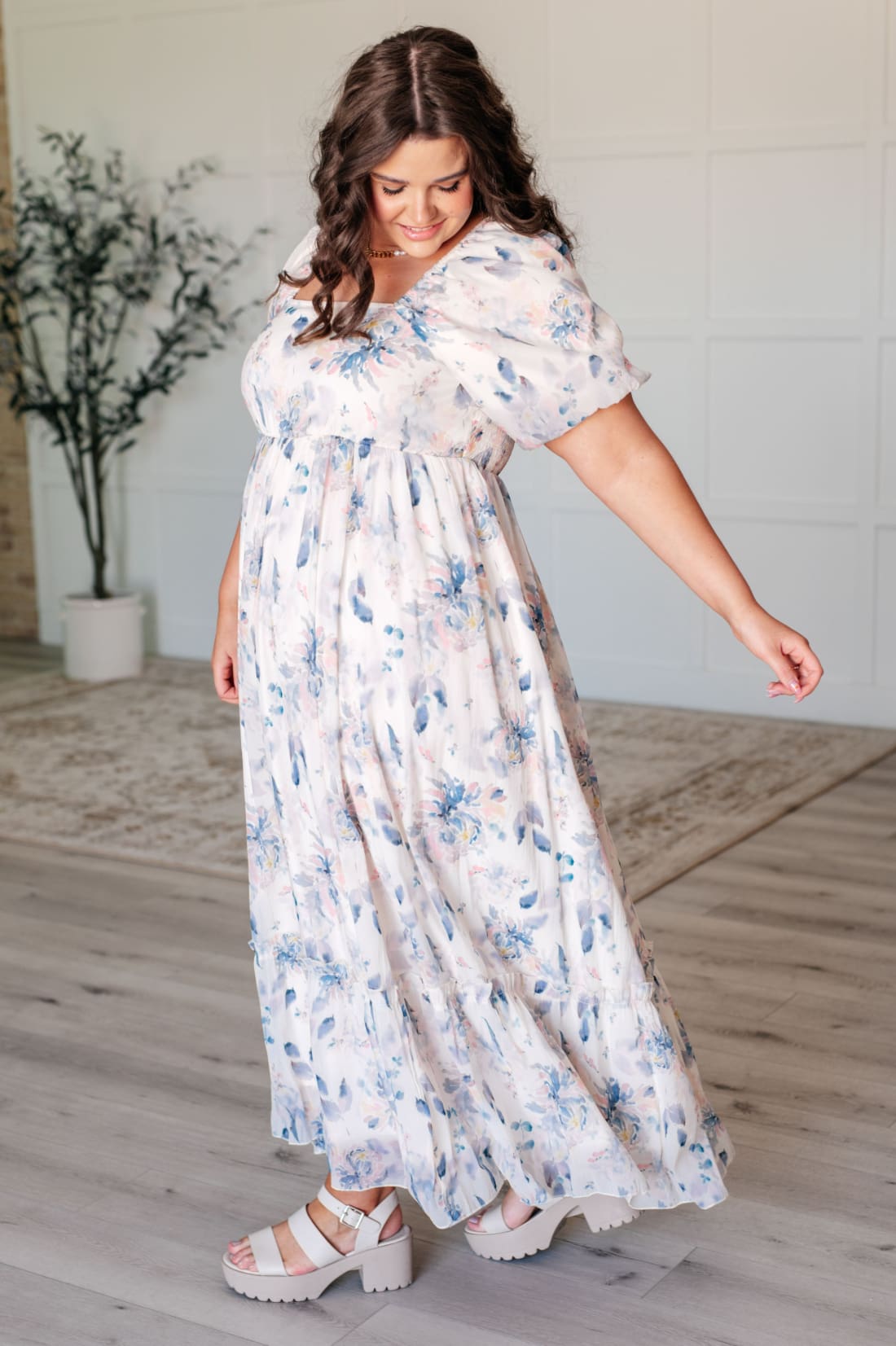 Gentle Yet Strong Balloon Sleeve Floral Dress | Dresses