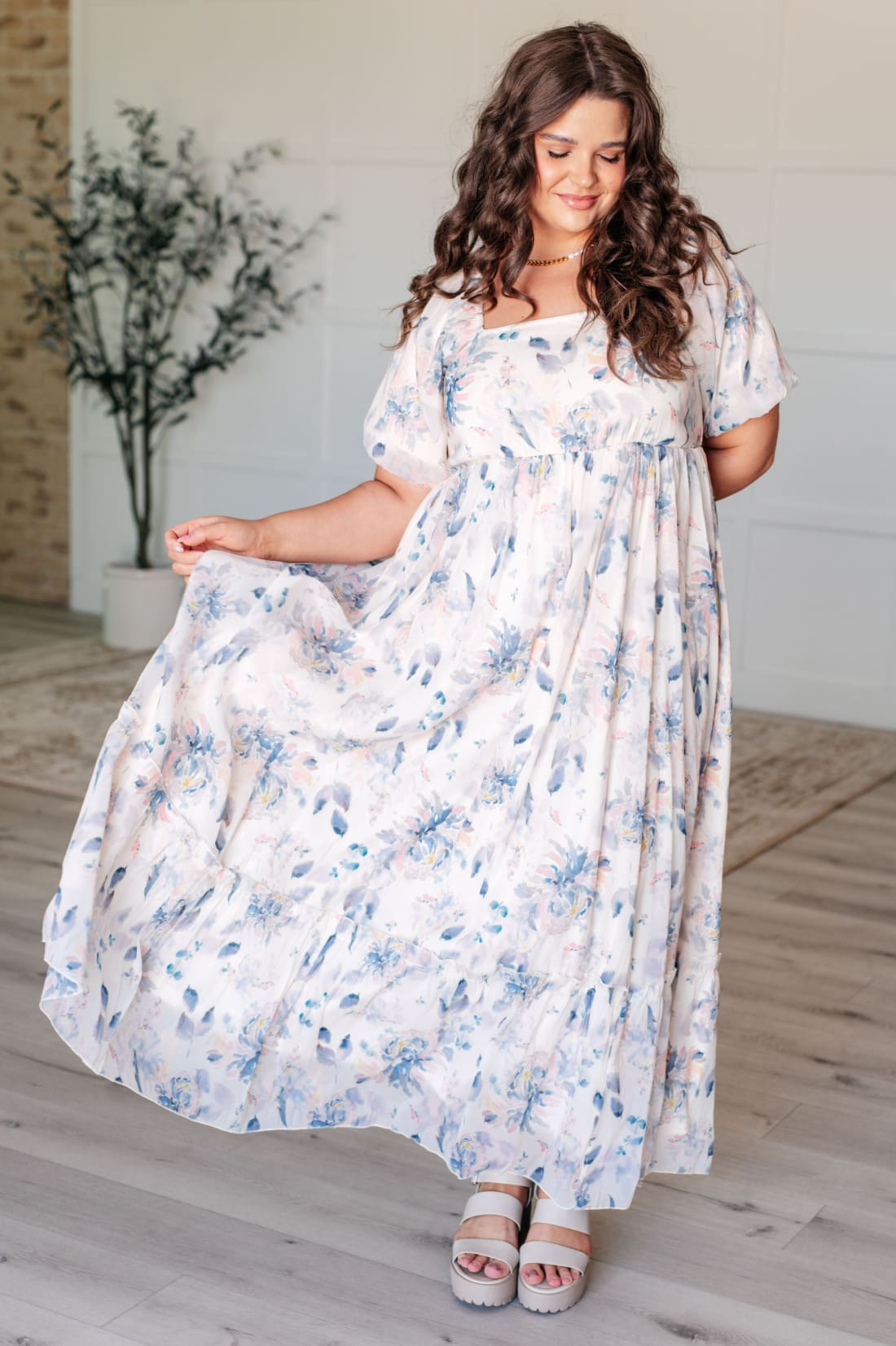 Gentle Yet Strong Balloon Sleeve Floral Dress | Dresses