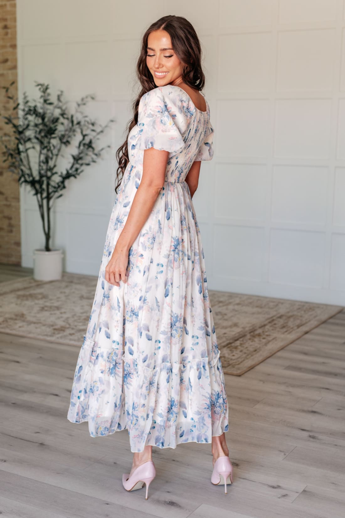 Gentle Yet Strong Balloon Sleeve Floral Dress | Dresses