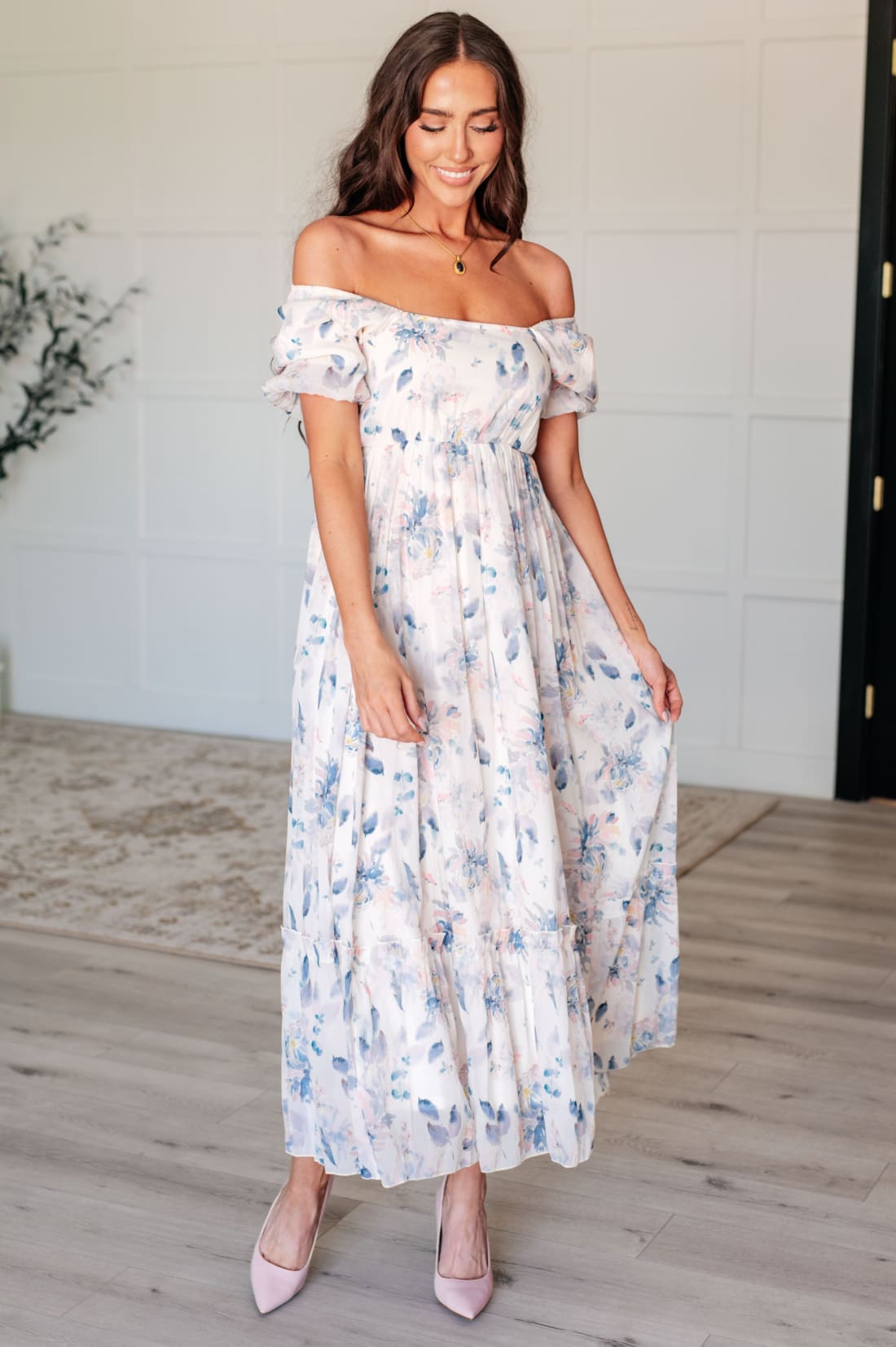 Gentle Yet Strong Balloon Sleeve Floral Dress | Dresses