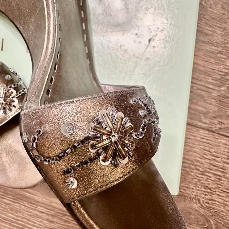 Gianni Bini Ankle Strap Embellished Pewter Wedge Sandals Pre-owned 8.5M