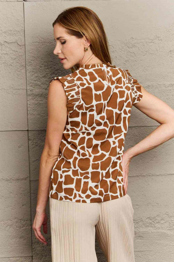 Giraffe Print Round Neck Tank Top | Tops