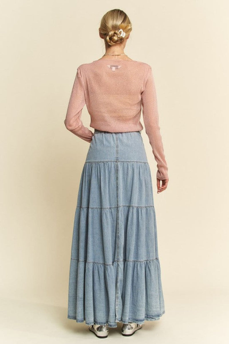 Glitter Mesh Lettuce Hem Long Sleeve Top in Dusty Pink