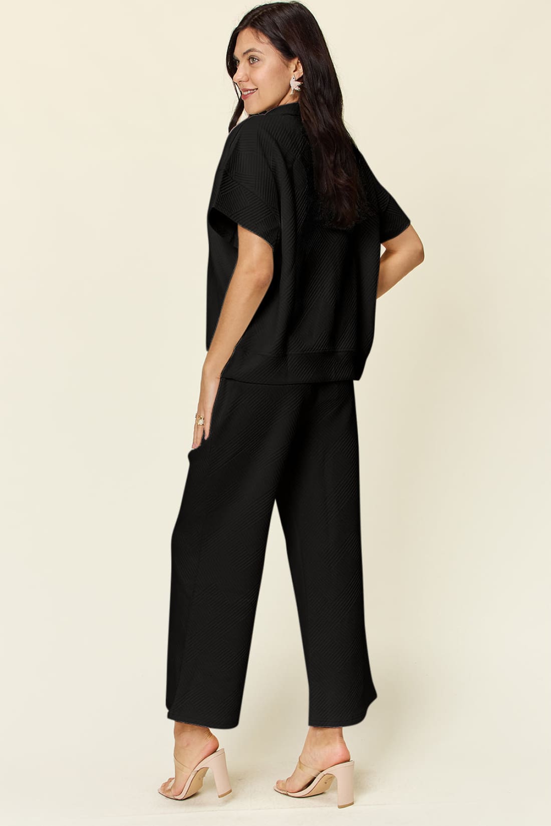 Half Zip Short Sleeve Top and Pants Set