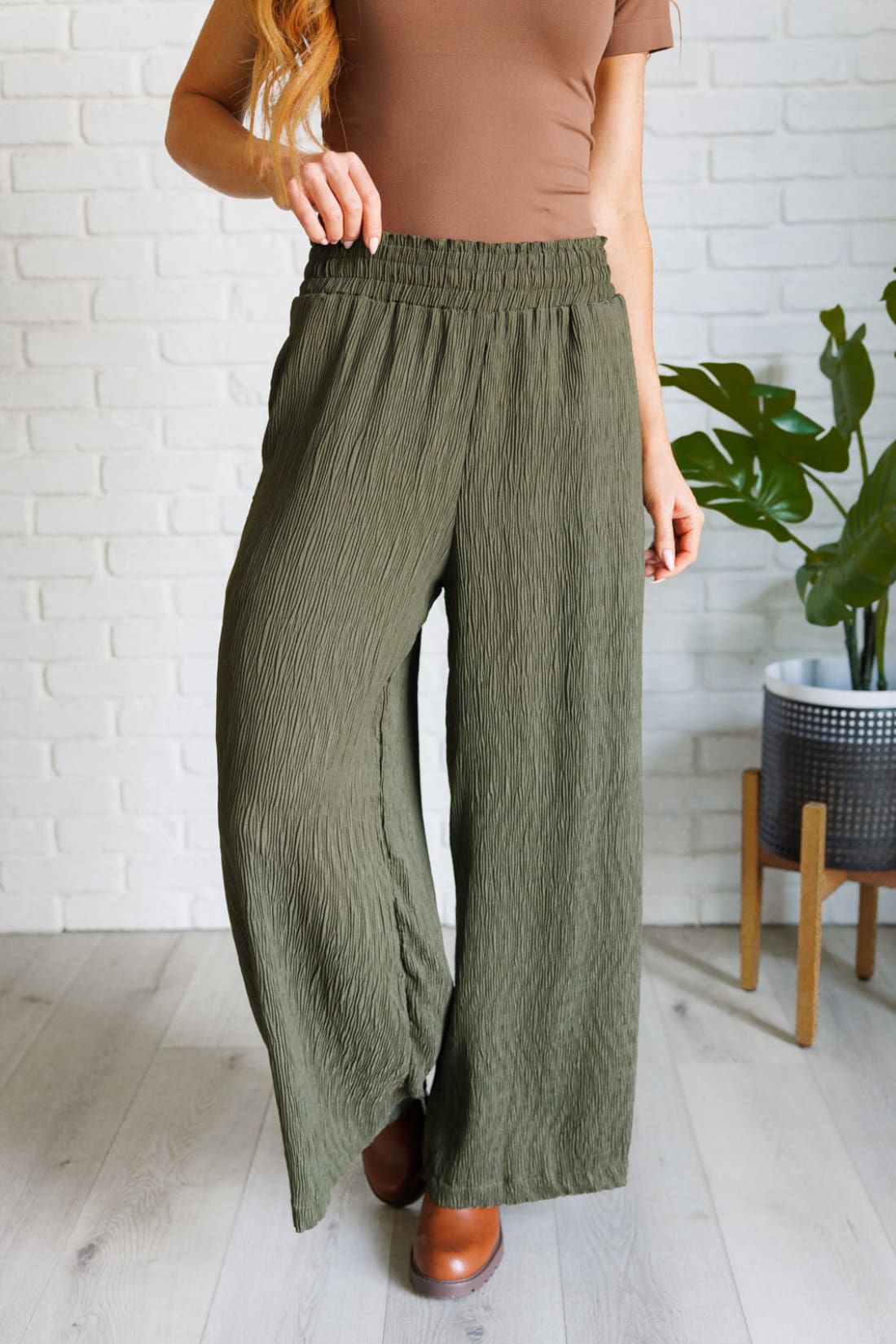 Harmony High Rise Wide Pants in Olive | Pants