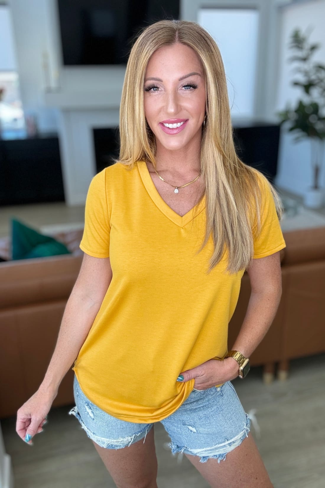 Heart and Soul V-Neck Top in Mustard | Tops