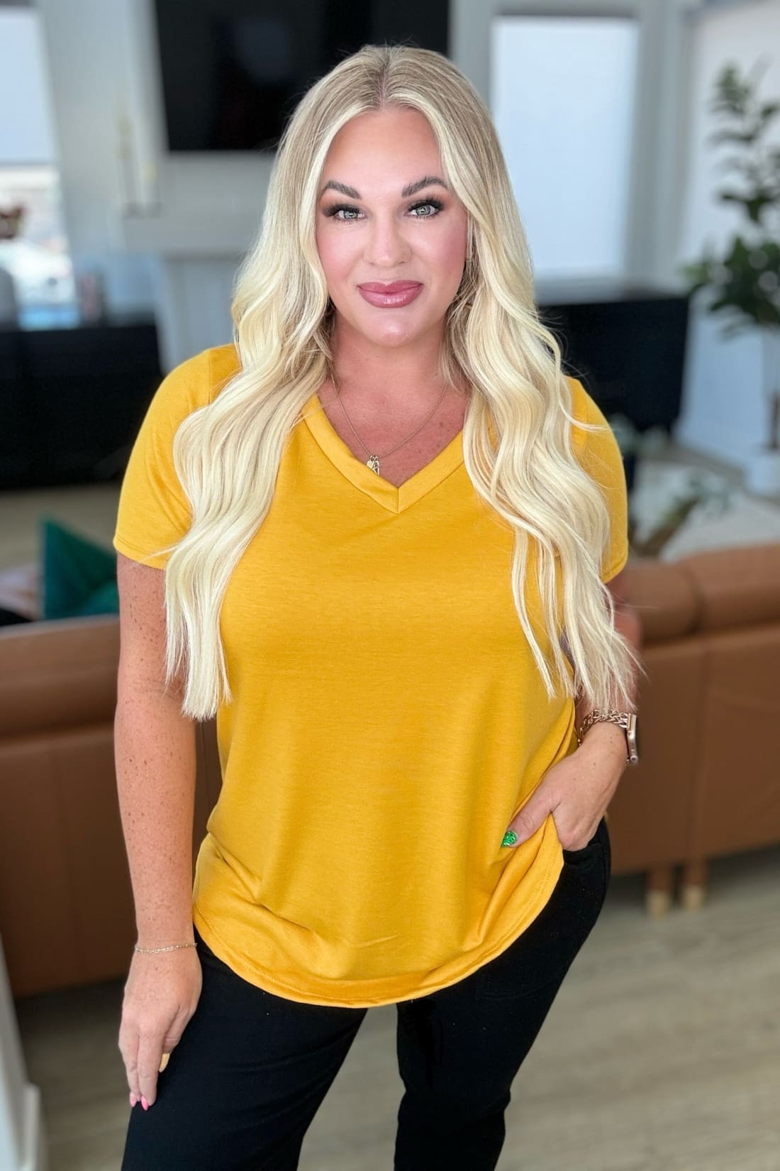 Heart and Soul V-Neck Top in Mustard | Tops