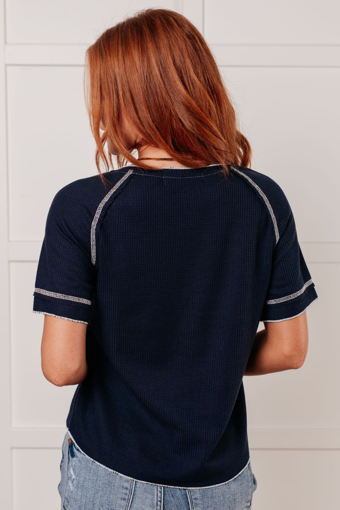 Heartbreaker Waffle Knit Tee in Blue | Tops & Tees