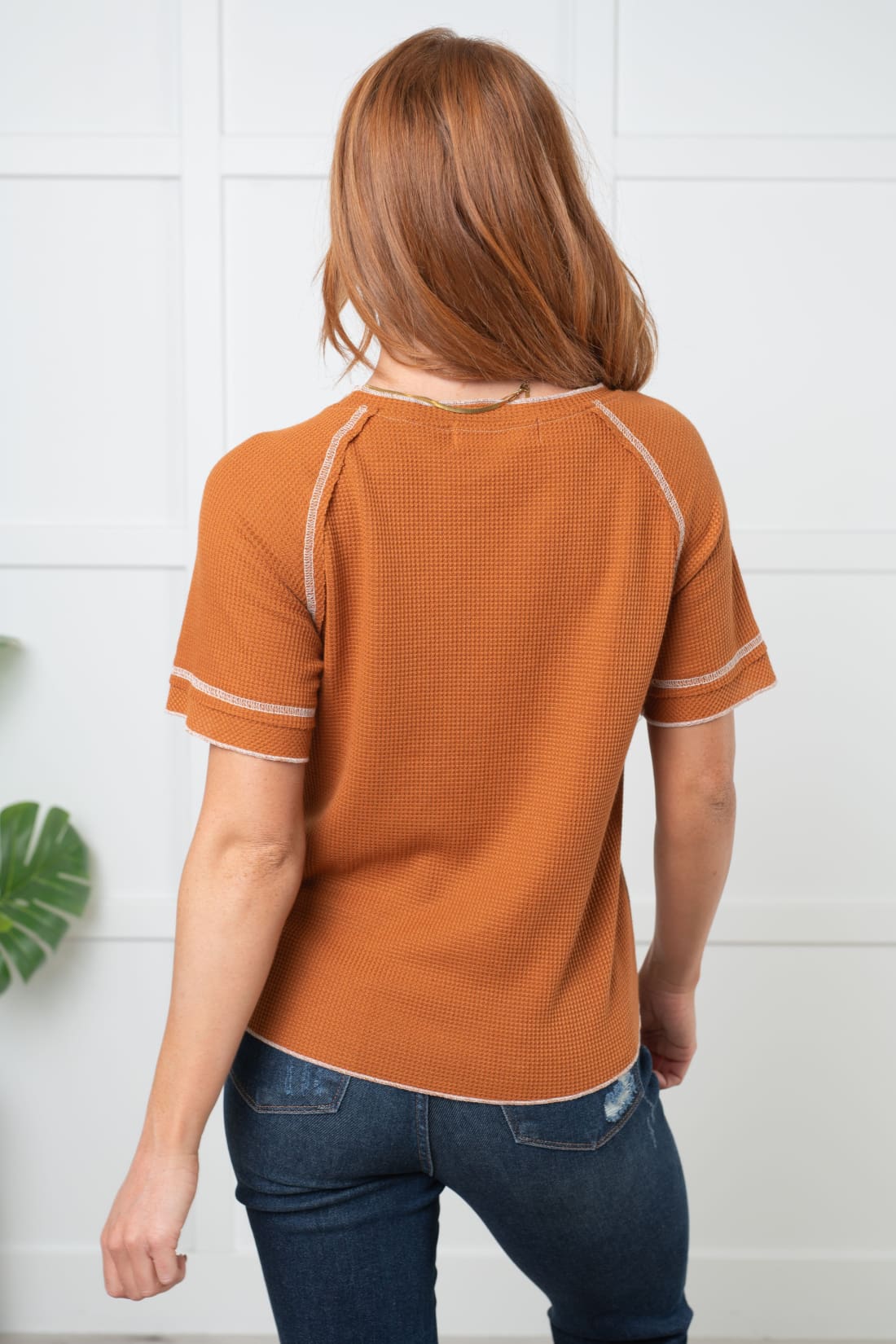 Heartbreaker Waffle Knit Tee in Chestnut | Tops