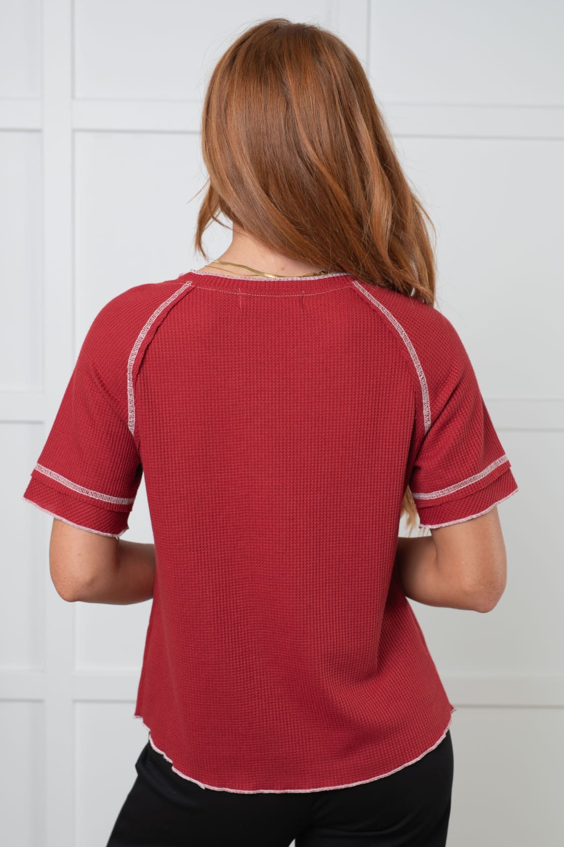 Heartbreaker Waffle Knit Tee in Cranberry | Tops & Tees