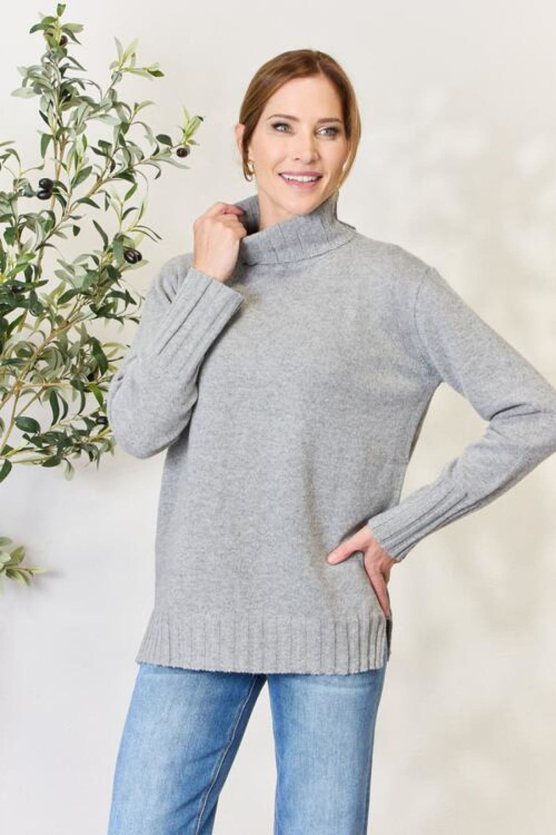 Heimish Full Size Turtleneck Long Sleeve Slit Sweater | Sweaters & Cardigans