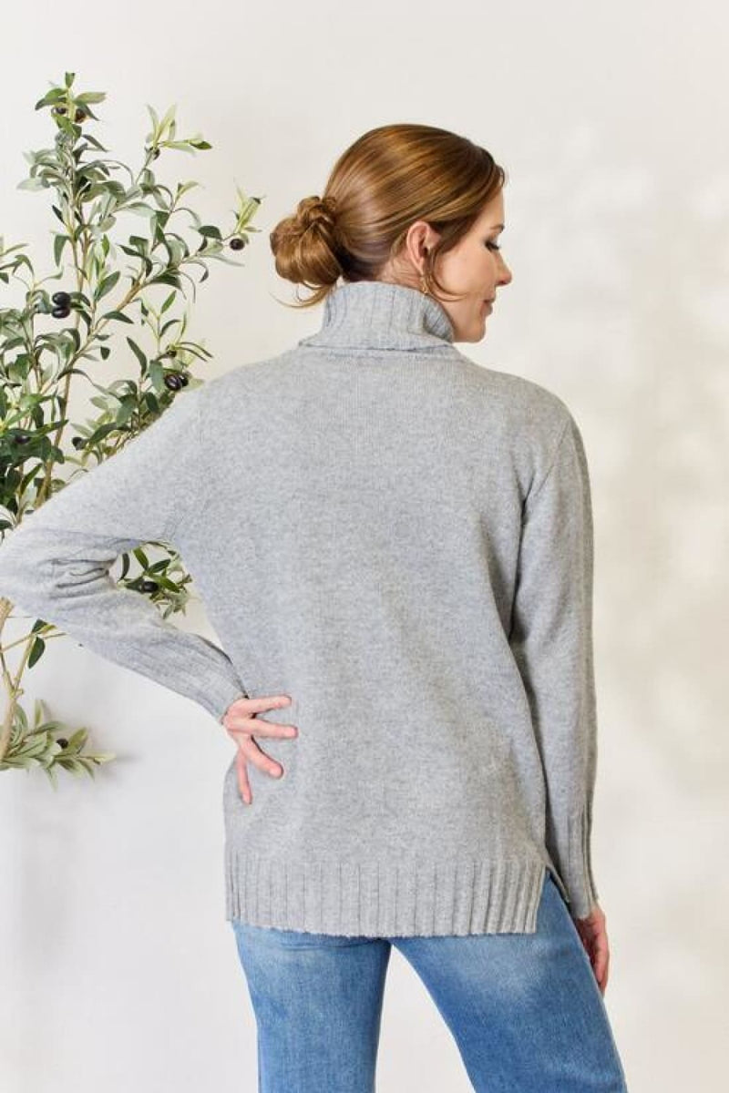 Heimish Full Size Turtleneck Long Sleeve Slit Sweater | Sweaters & Cardigans
