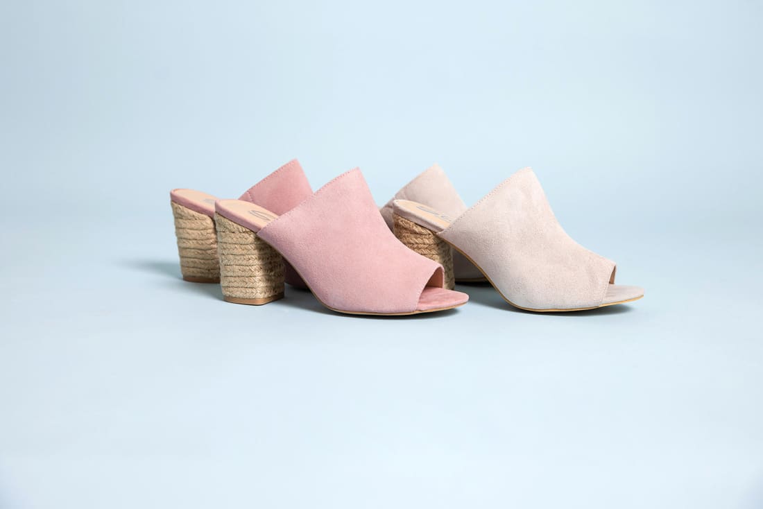 Suede Open Toe Mules in Blush | mules