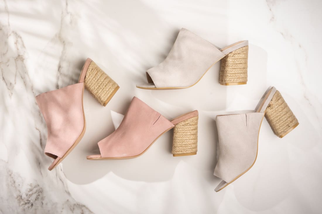 Suede Open Toe Mules in Blush | mules