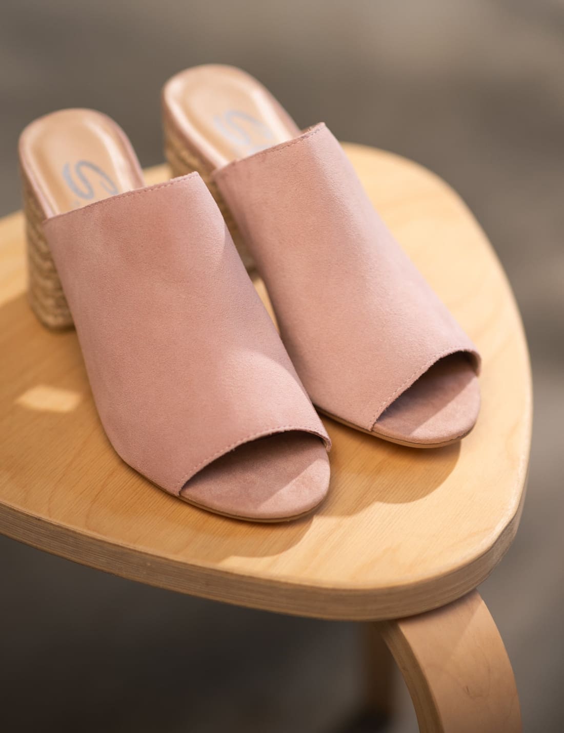 Suede Open Toe Mules in Blush | mules