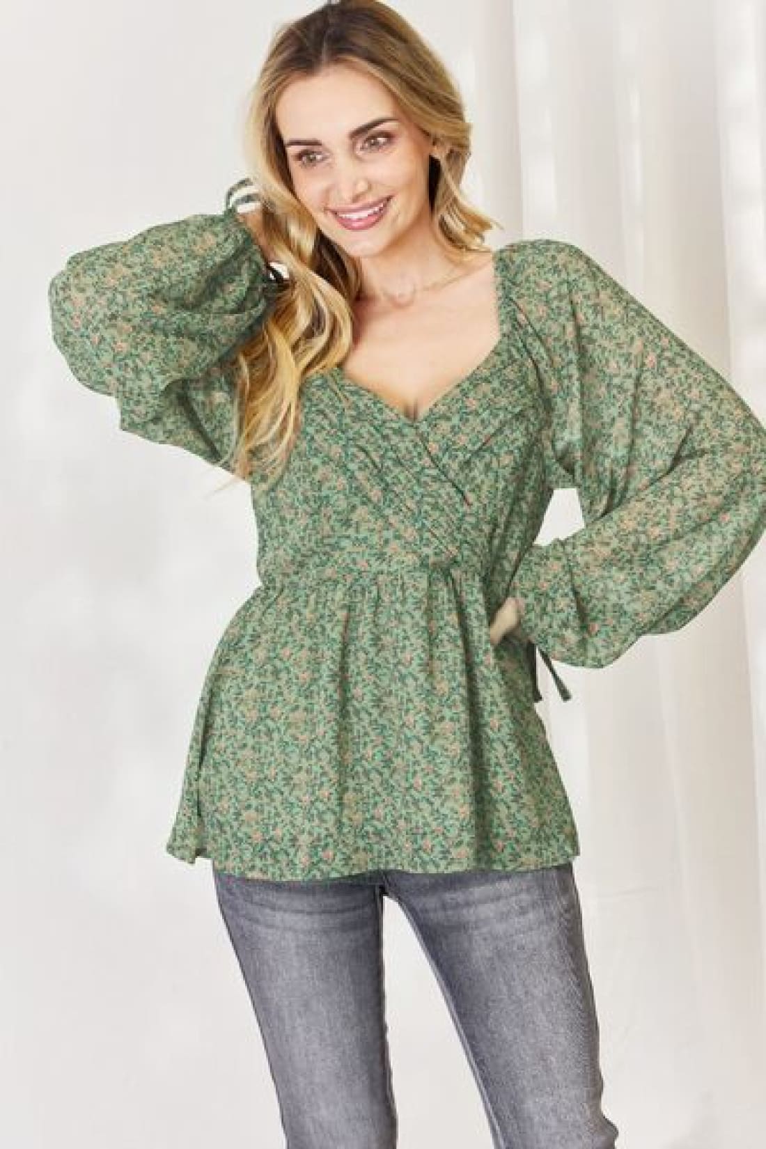 Floral Surplice Peplum Blouse | Blouses & Shirts