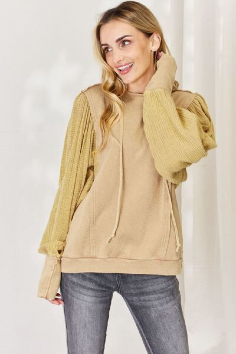 HEYSON Full Size Mineral Wash Cotton Gauze Terry Hoodie | Long Sleeve Tops
