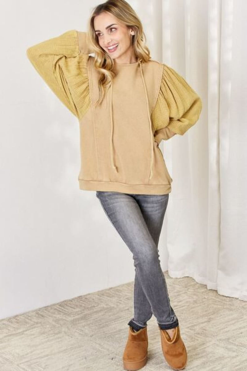 HEYSON Full Size Mineral Wash Cotton Gauze Terry Hoodie | Long Sleeve Tops