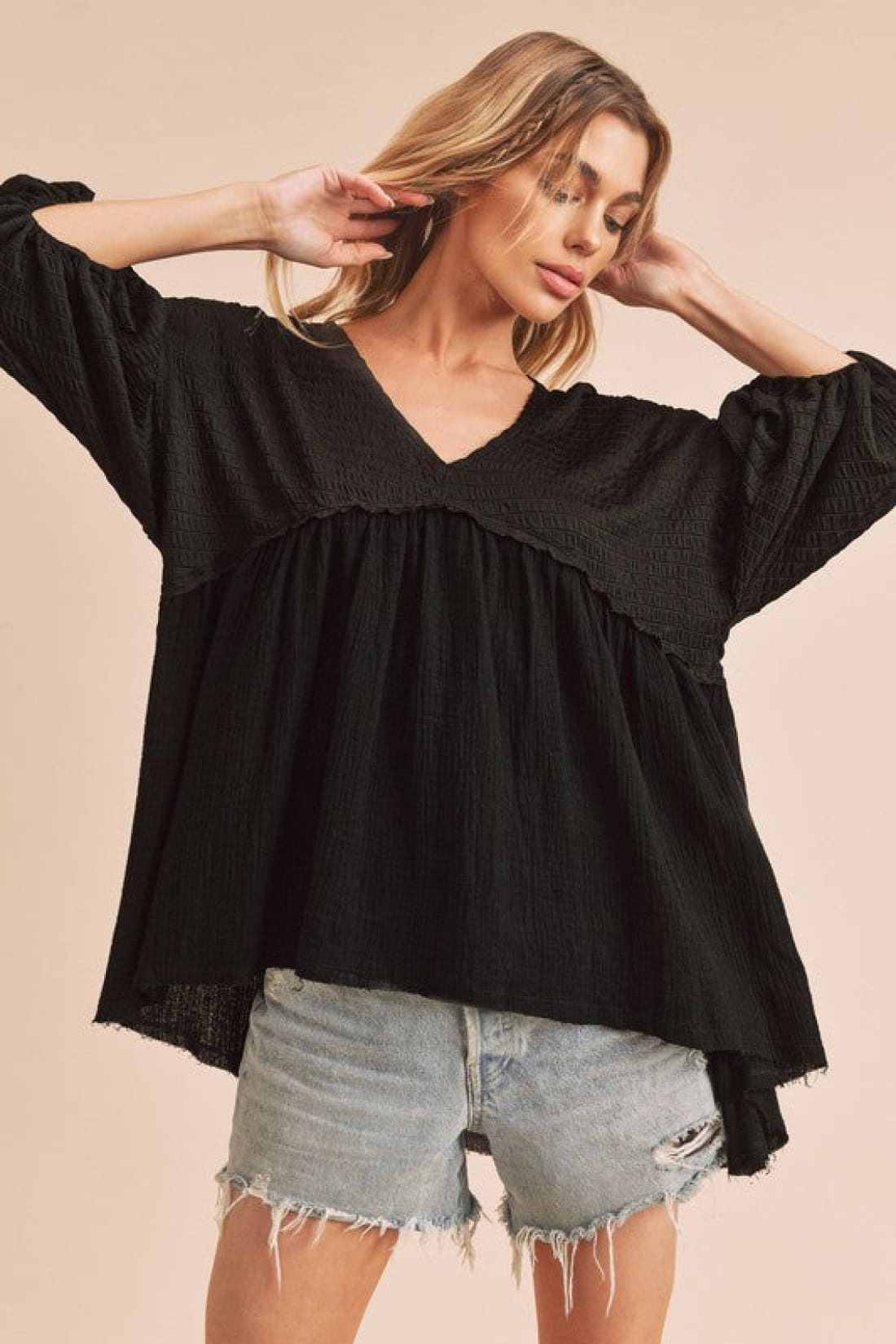 High-Low Black Babydoll Top