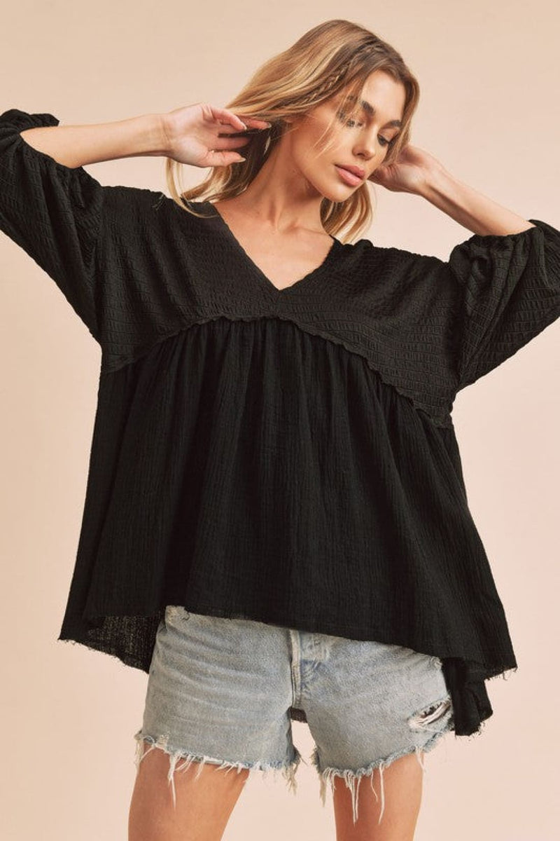 High-Low Black Babydoll Top
