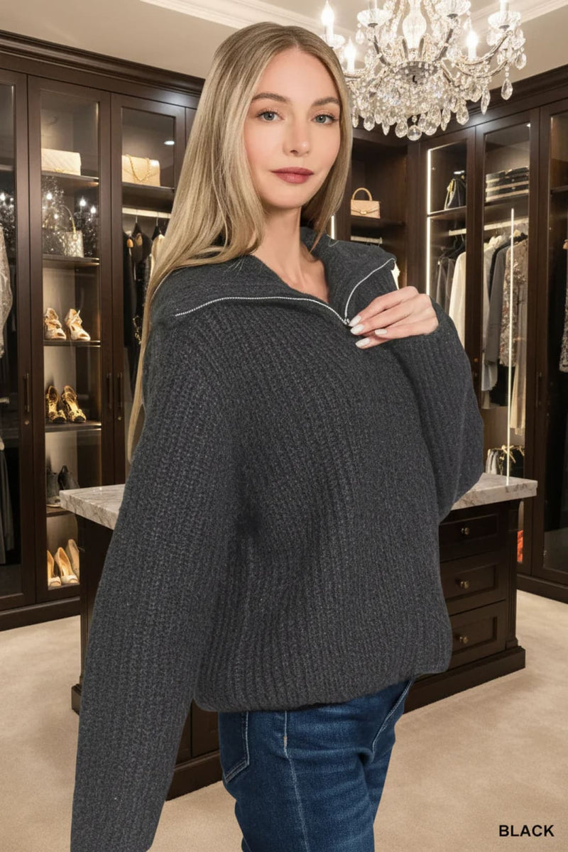 High Neck Full Zip Sweater Cardigan