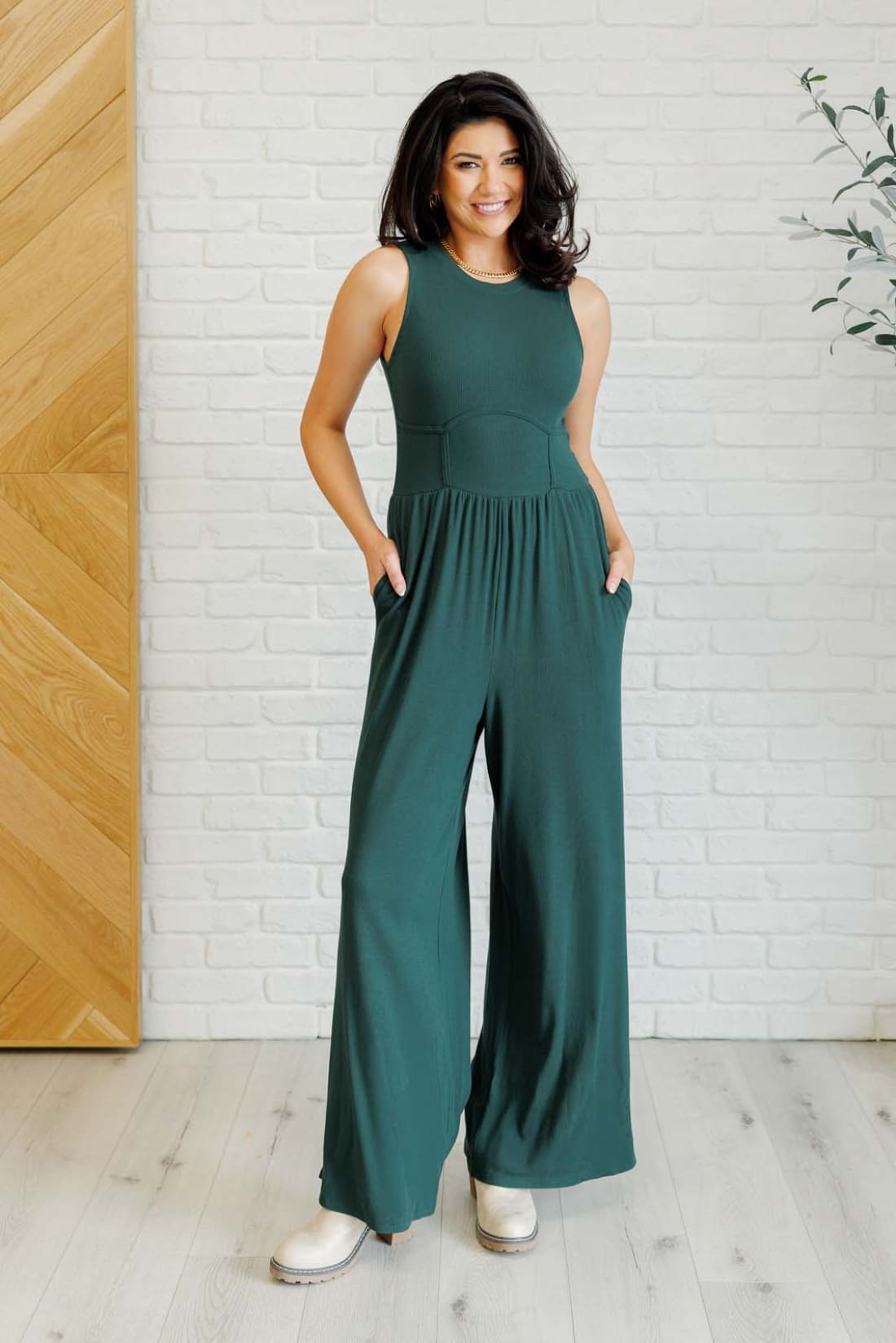 Hilary Wide Leg Jumpsuit in Green | Jumpsuits & Rompers