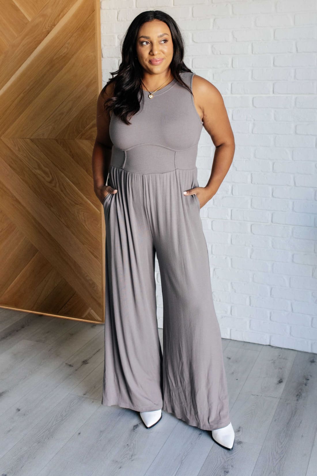 Hilary Wide Leg Jumpsuit in Grey | Jumpsuits & Rompers