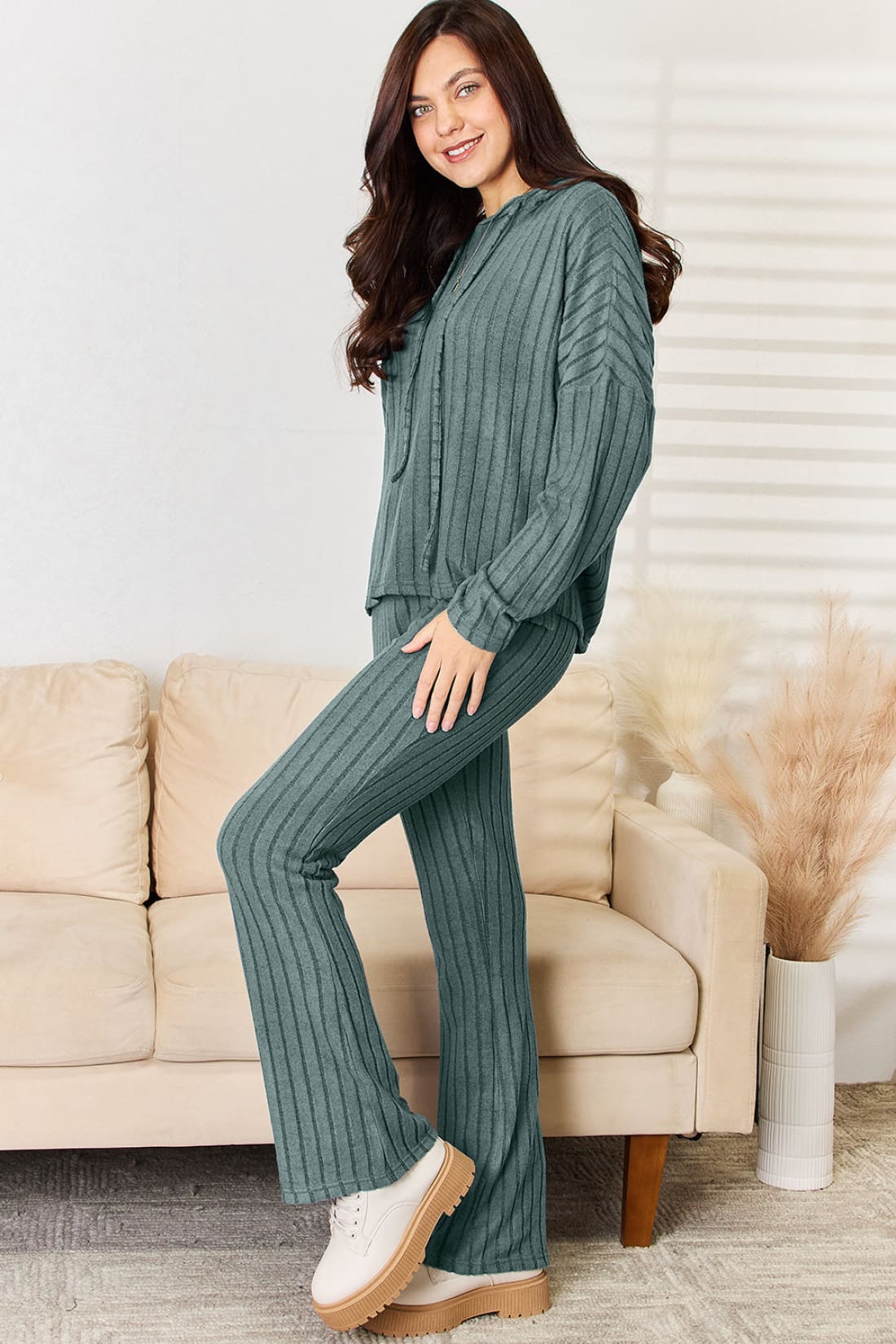 Hooded Top and Straight Pants Set