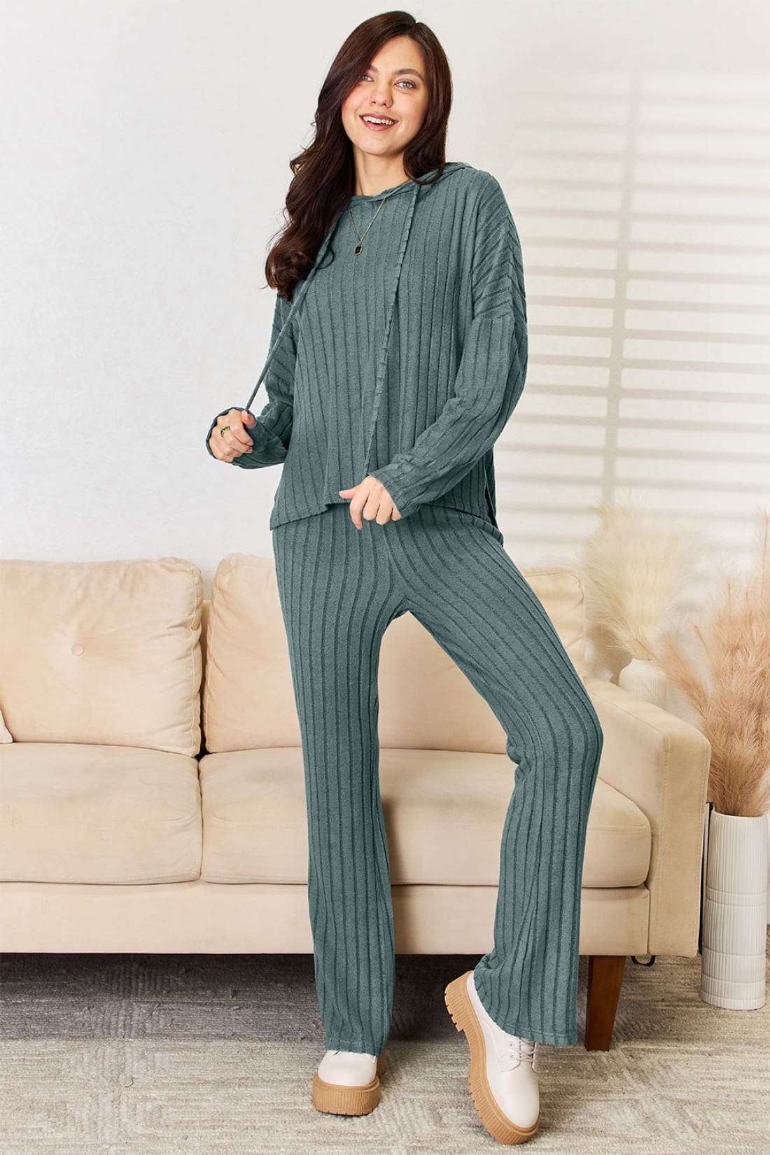 Hooded Top and Straight Pants Set