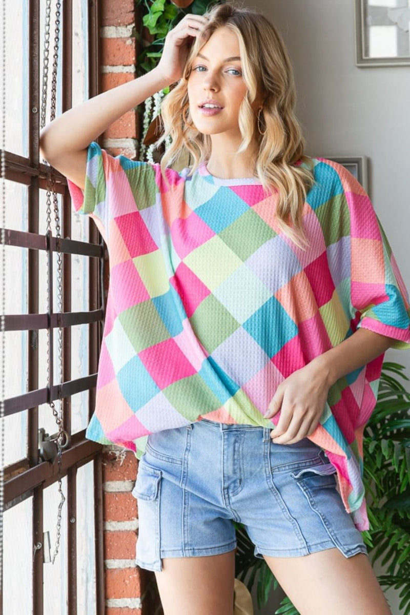 HOPELY Color Block Waffle Oversized T Shirt