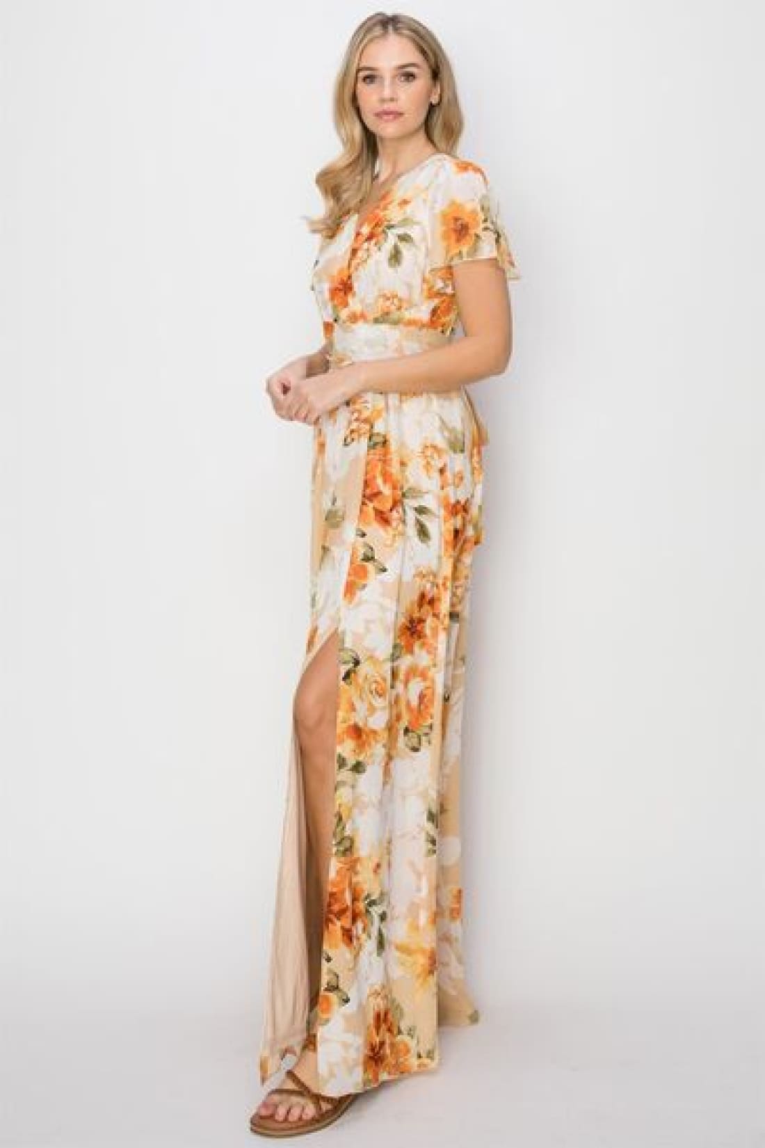 HYFVE Floral Tie Back Short Sleeve Slit Maxi Dress | Maxi Dresses