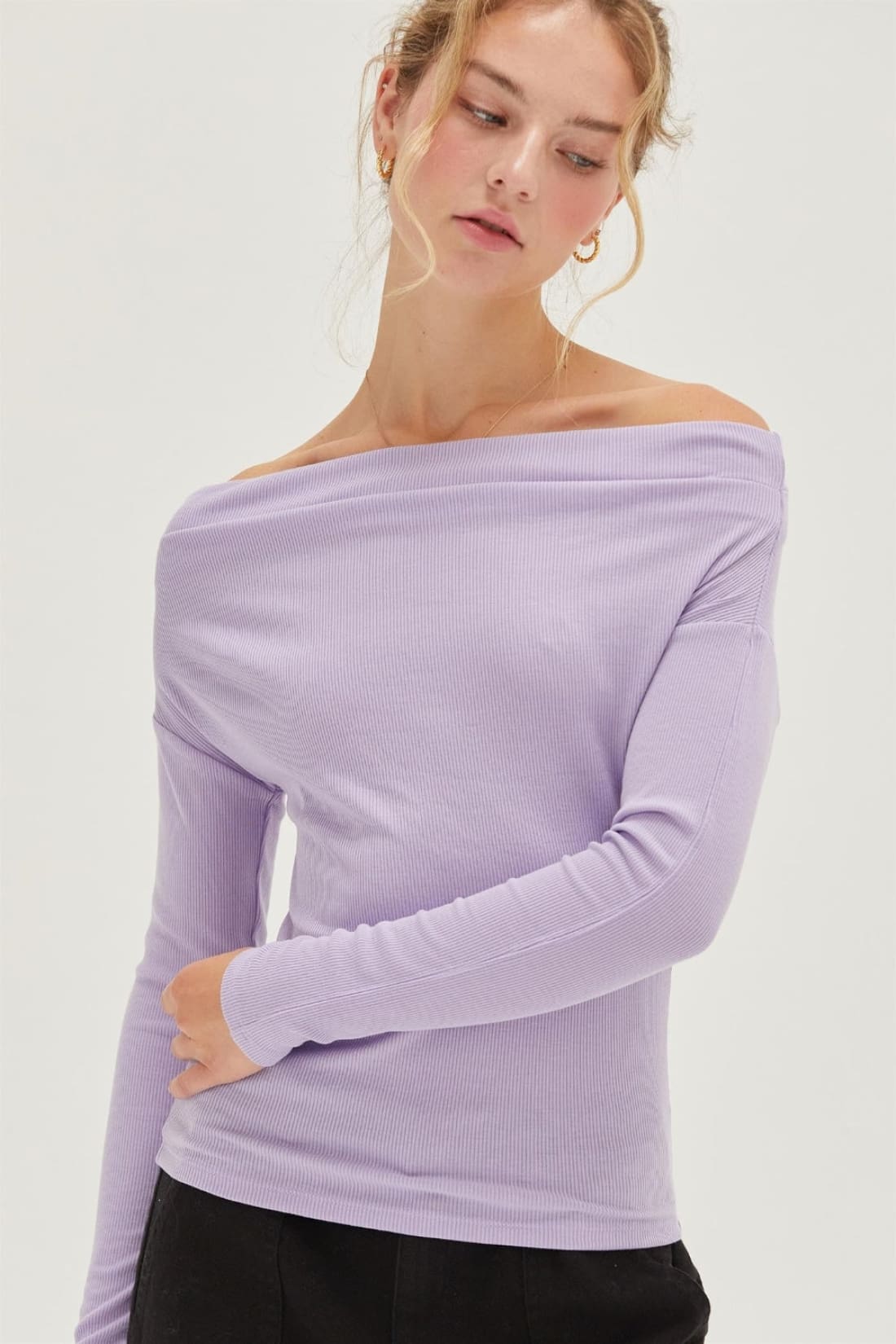 HYFVE Off Shoulder Ribbed Knit Top | Long Sleeve Tops