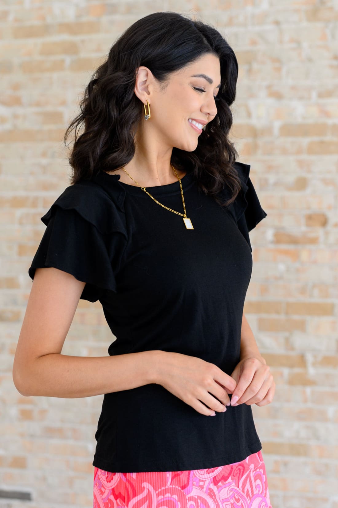 I’ll Allow It Flutter Sleeve Tee In Black