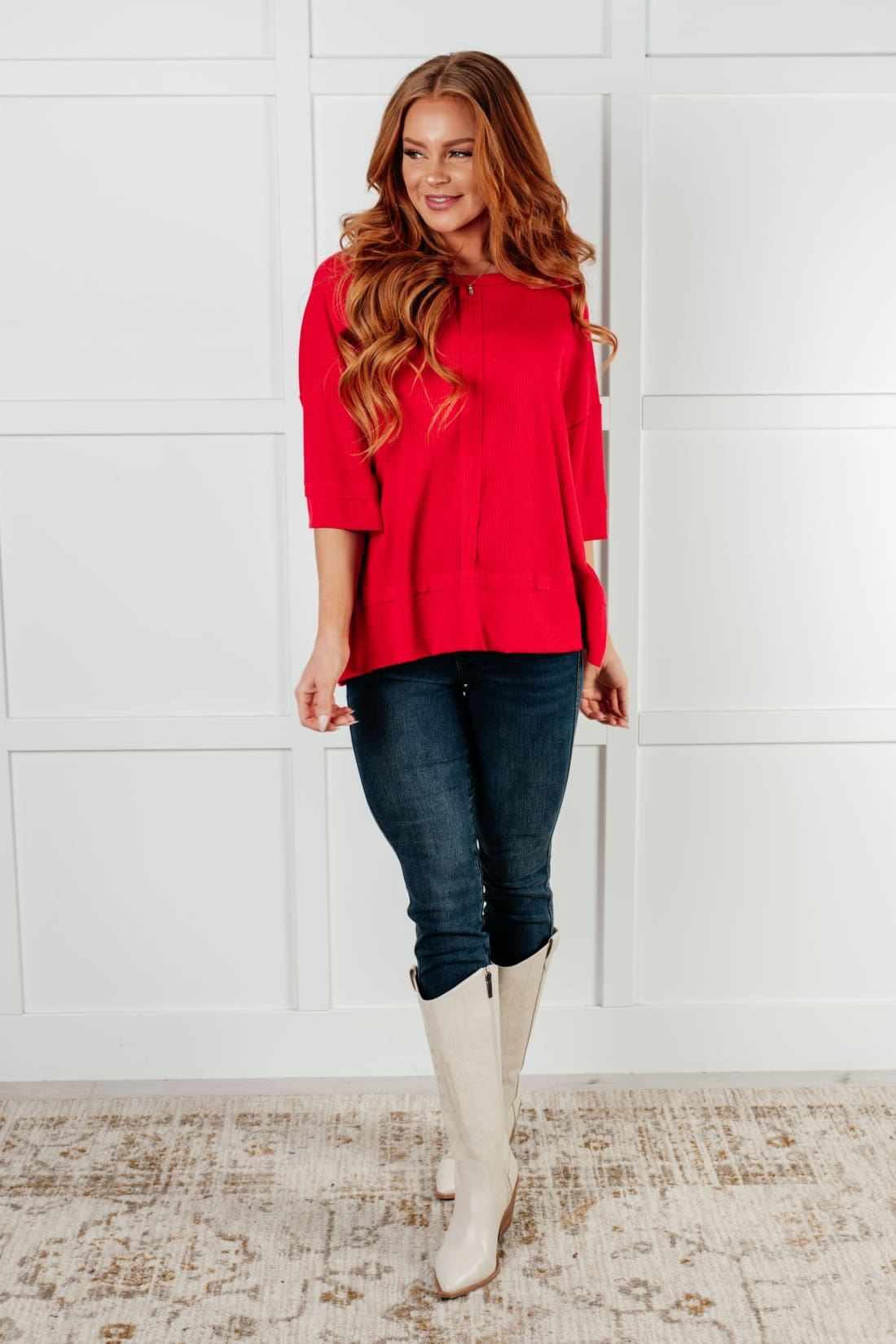 I’ll Never Forget Ribbed Dolman Sleeve Top in Red