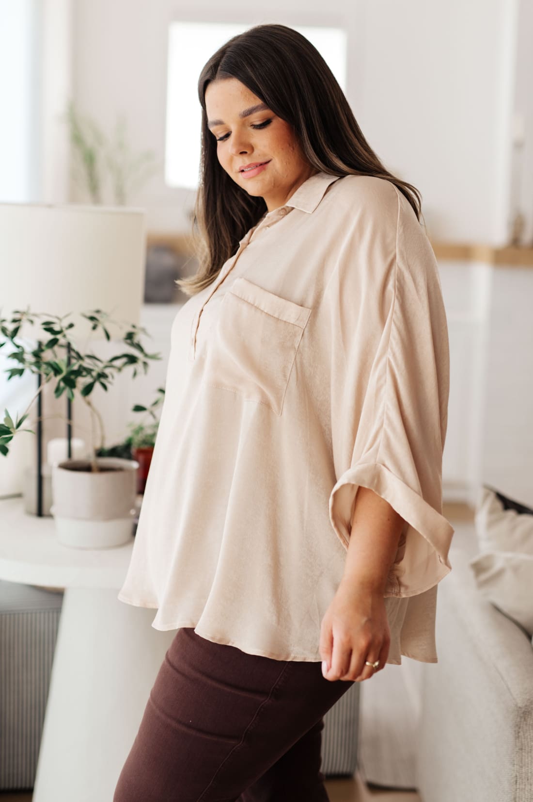 In Your Thoughts Oversized Dolman Sleeve Top in Champagne | Blouses & Shirts