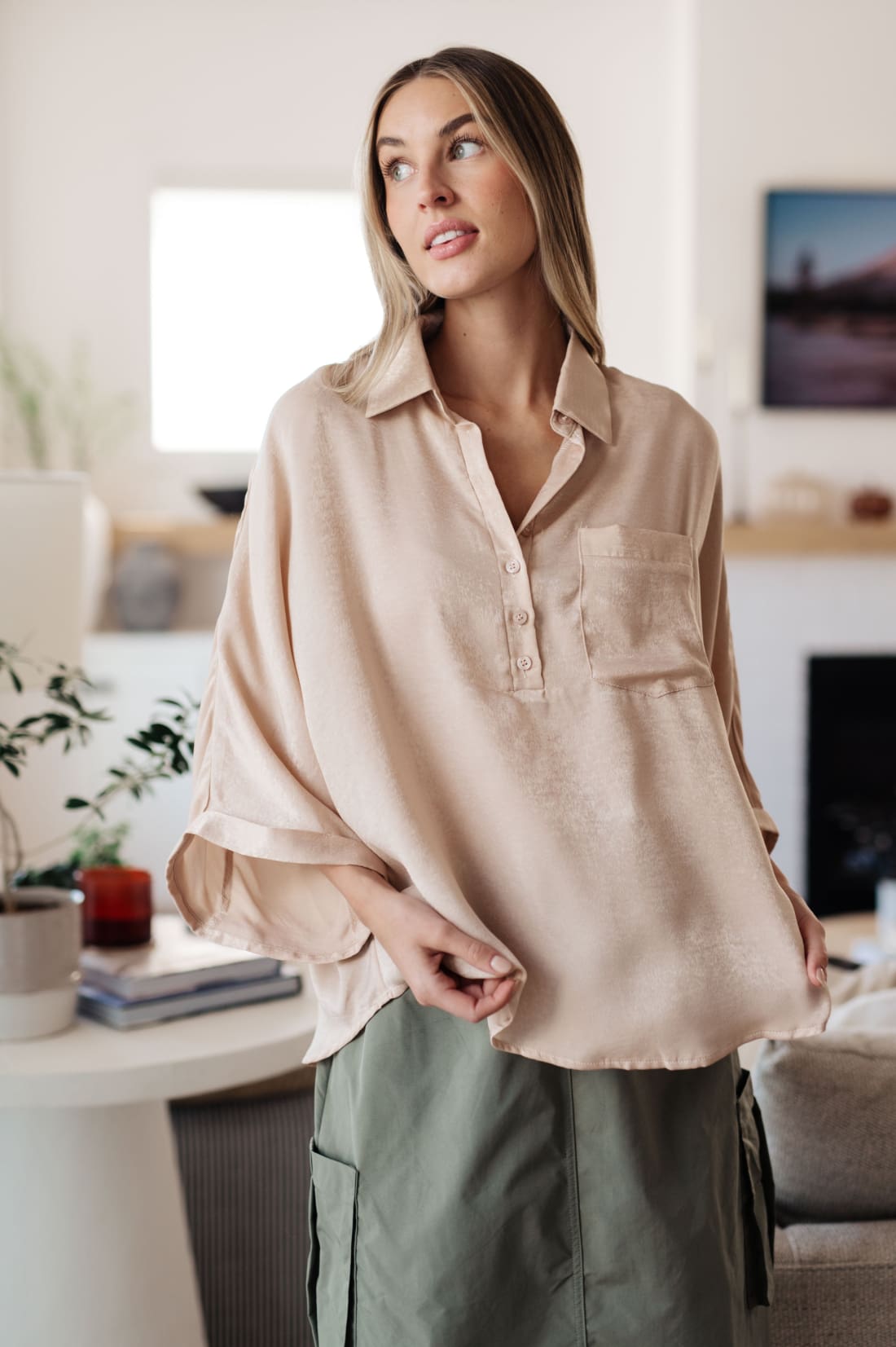 In Your Thoughts Oversized Dolman Sleeve Top in Champagne | Blouses & Shirts