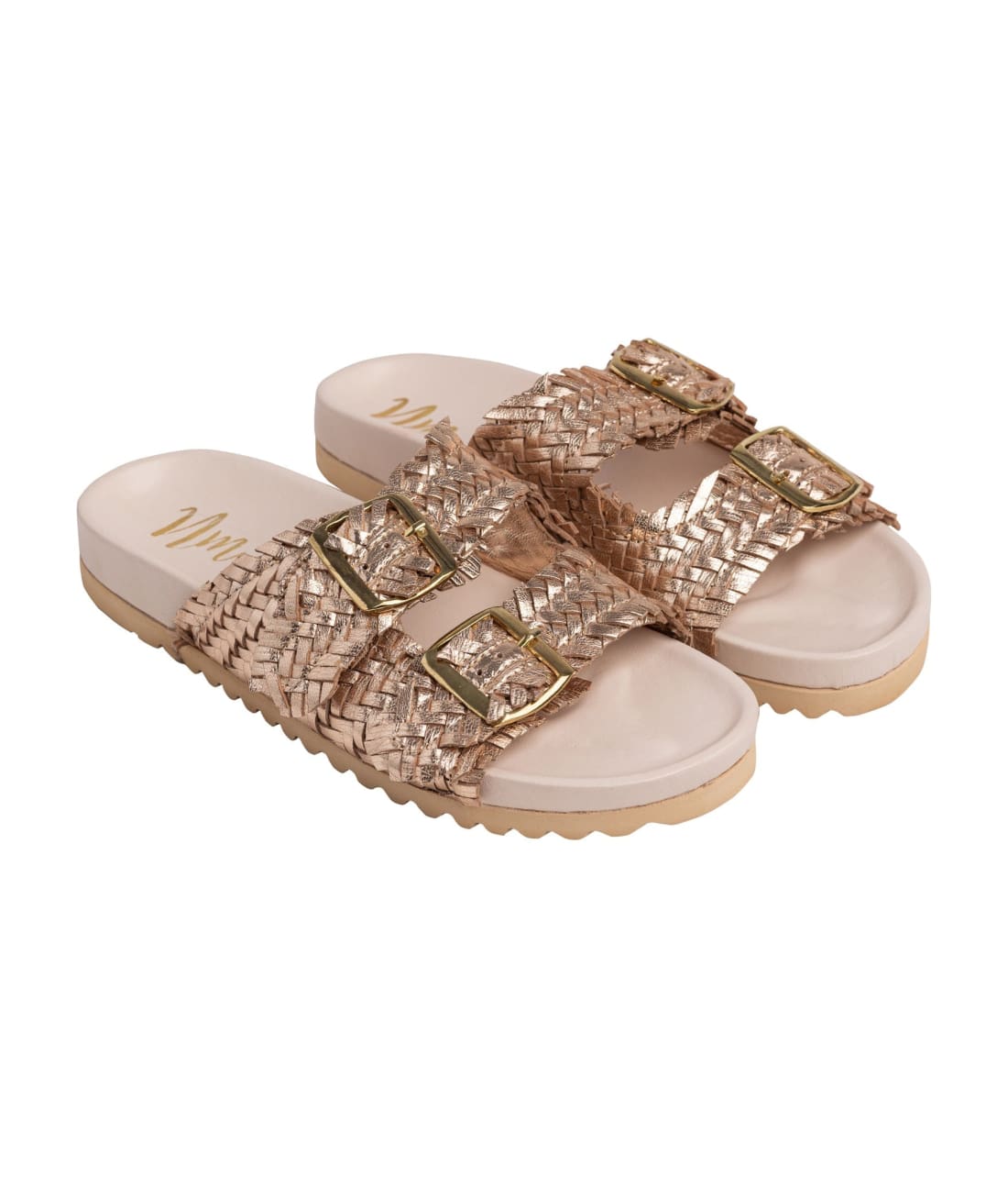 Intertwine Dual Woven Strap Slide in Champagne | sandals