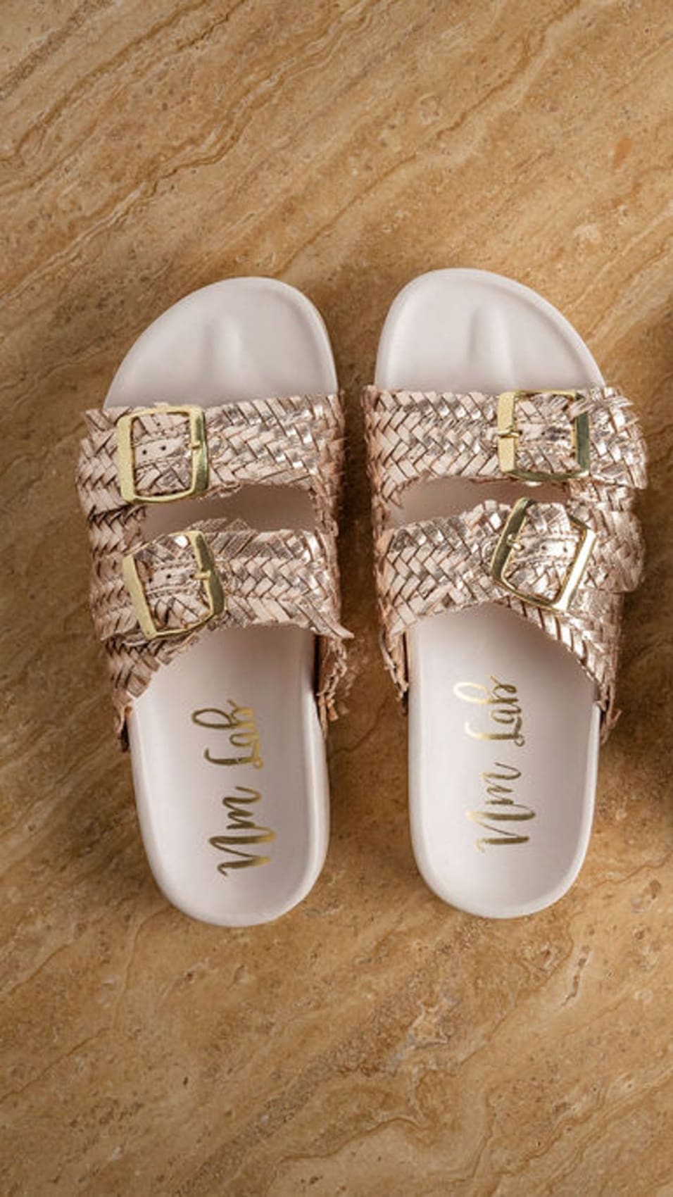 Intertwine Dual Woven Strap Slide in Champagne | sandals