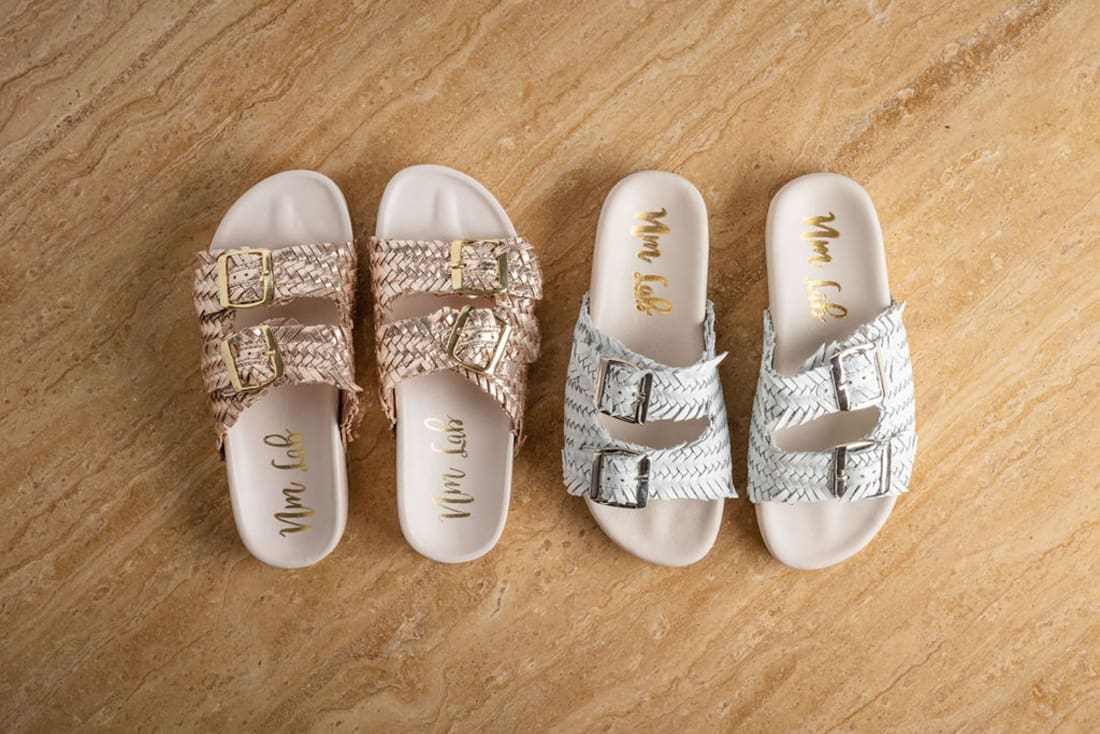 Intertwine Dual Woven Strap Slide in Champagne | sandals