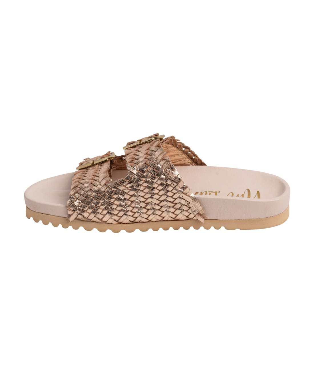 Intertwine Dual Woven Strap Slide in Champagne | sandals