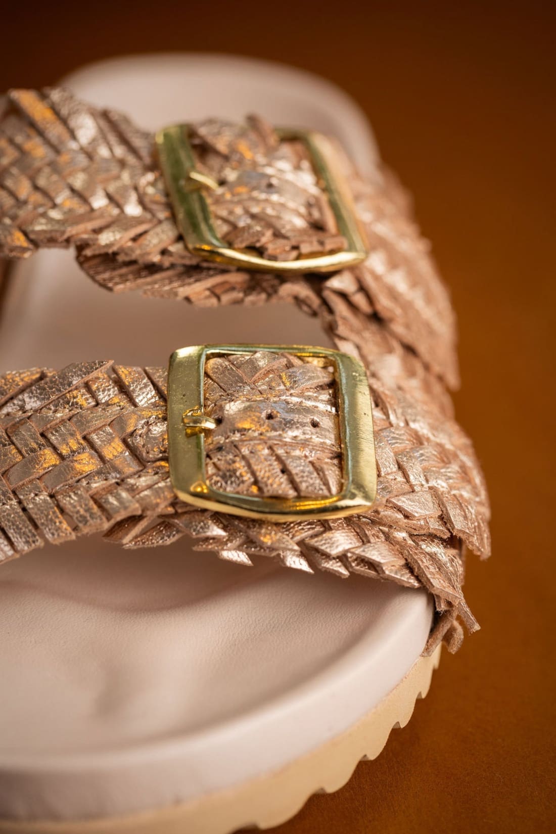 Intertwine Dual Woven Strap Slide in Champagne | sandals