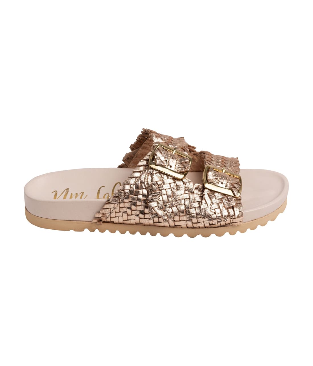 Intertwine Dual Woven Strap Slide in Champagne | sandals