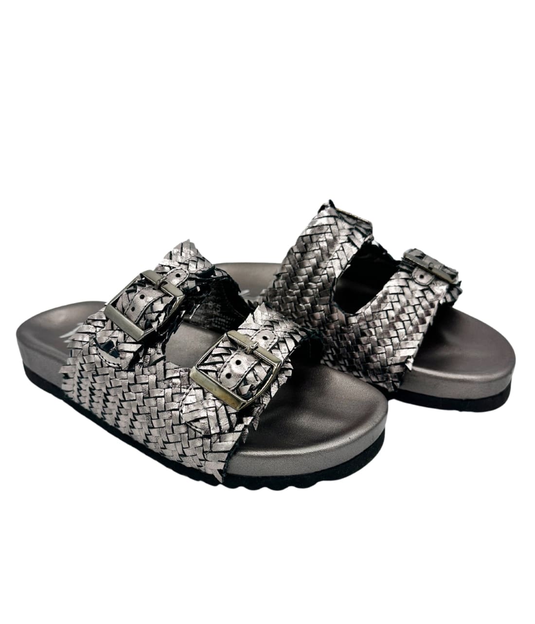 Intertwine Dual Woven Strap Slide in Pewter | sandals