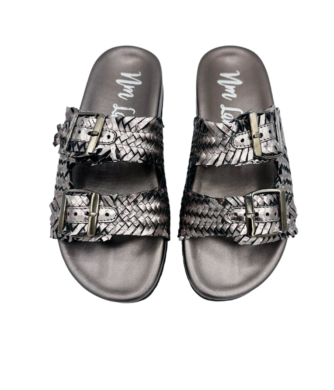 Intertwine Dual Woven Strap Slide in Pewter | sandals