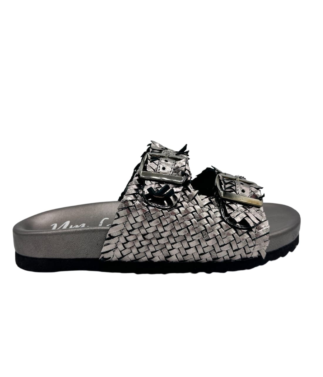 Intertwine Dual Woven Strap Slide in Pewter | sandals