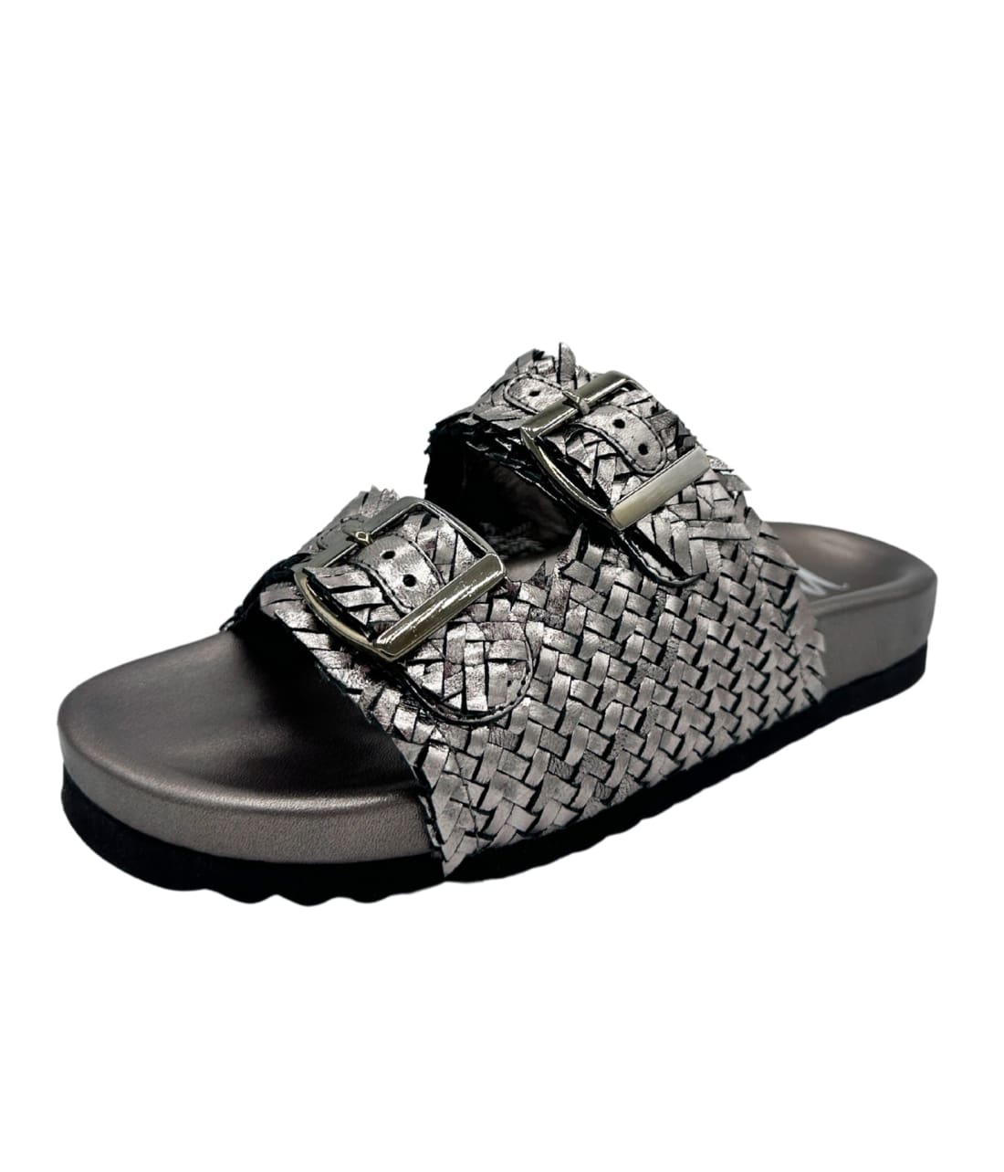 Intertwine Dual Woven Strap Slide in Pewter | sandals